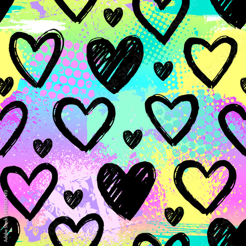 Bright pattern with hearts. Texture background. Wallpaper for teenager girls. Fashion style