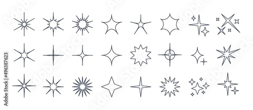 Minimalist linear stars icon  twinkle star shape symbols. Modern geometric elements  shining star icons  abstract sparkle line symbol vector set