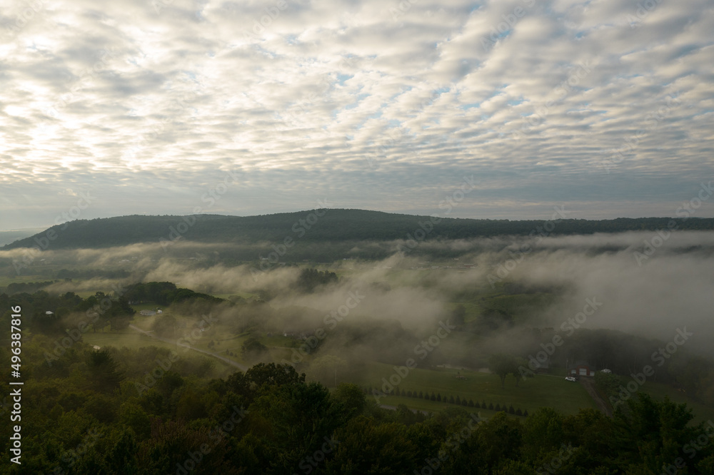 Rural Aerial with Fog and High Clouds