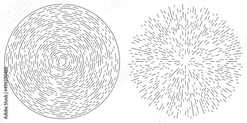 Random radial, circular lines. Abstract geometric circle vector element. Burst, spiral, swirl effect