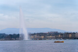 Panoramic view of the jet d'eau in Geneva, Switzerland.