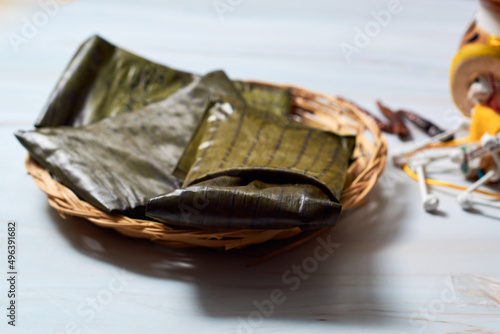 Mexican Tamales Oaxaquenos in banana leaves traditional from Oaxaca Mexico