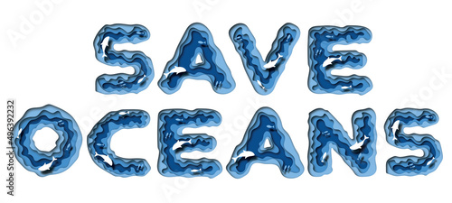 Photography Save the ocean slogan in paper cut lettering design