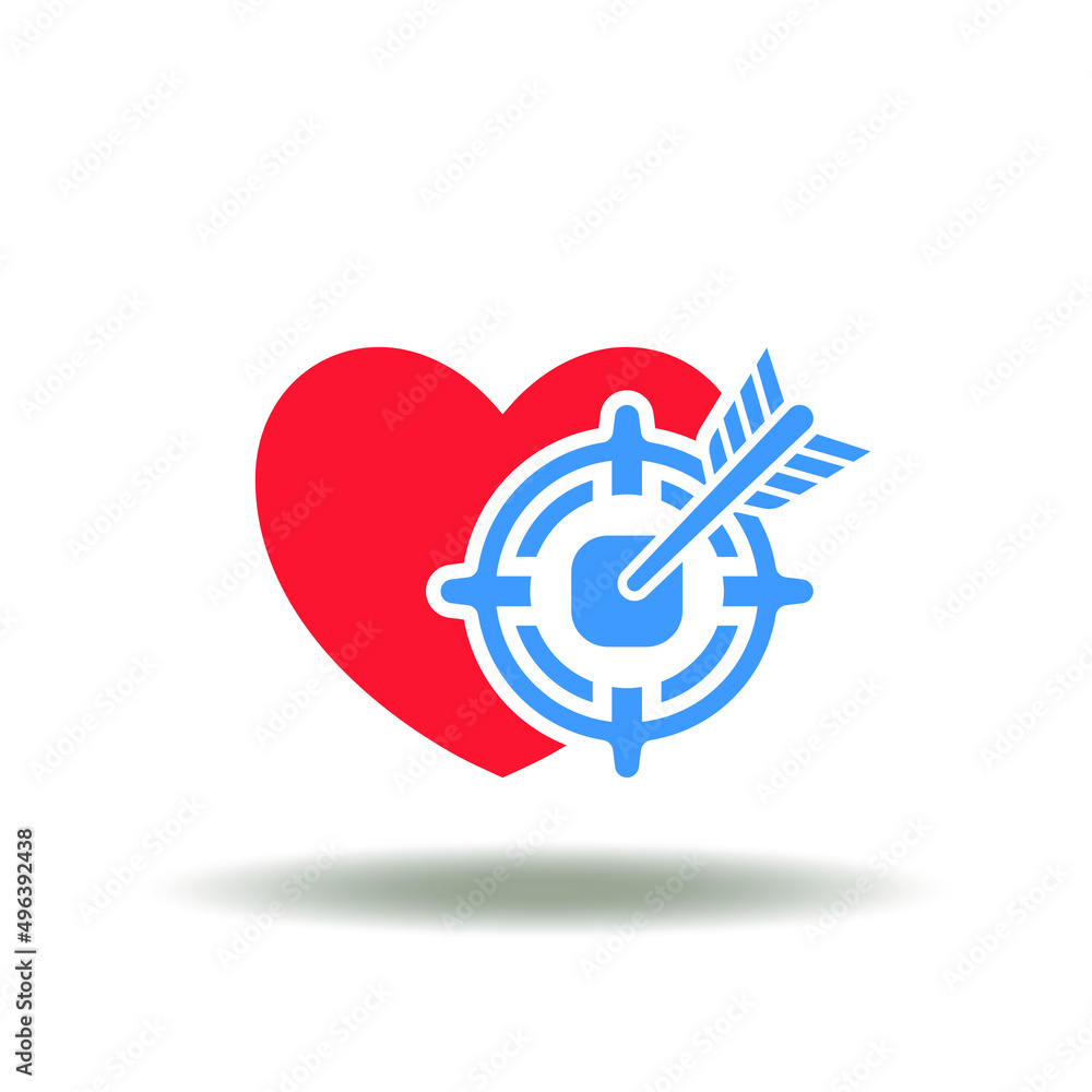 Vector illustration of heart with aim. Icon of health care goals. Symbol of medical goals. Vector illustration of heart with aim. Icon of health care goals. Symbol of medical goals.