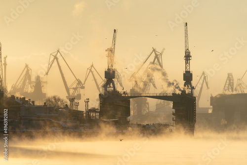 Fototapeta Cranes of Baltic shipyard in St