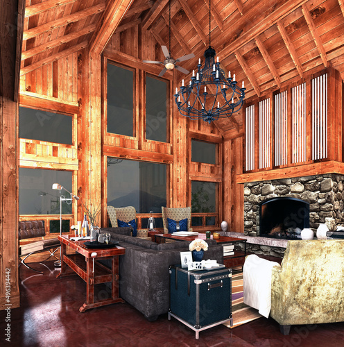 Carta da parati 3D per Soggiorno - Carta da parati 3d render wooden style living room