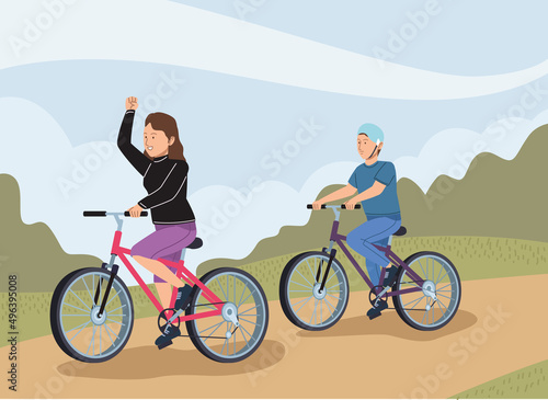 couple practicing cycling