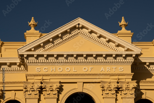 Fotografija Inticate detail of the pediment on the old historic and heritage listed School of Arts building in Rockhampton, Queensland