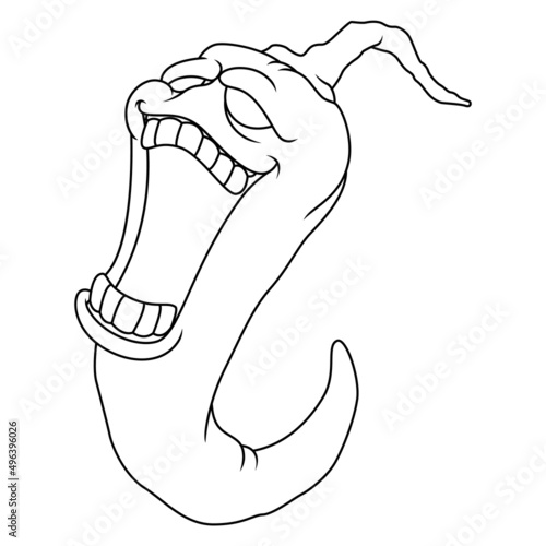 Coloring illustration of fierce faced cartoon chilli