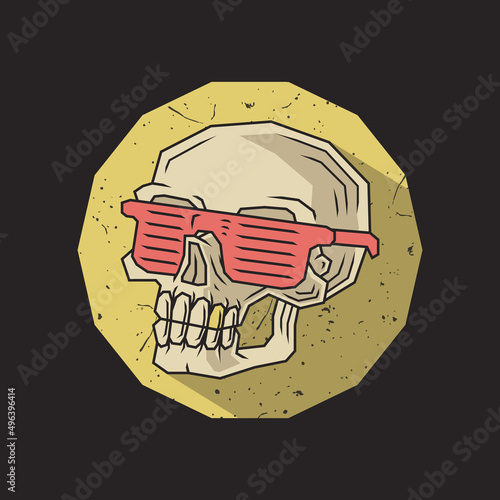 Retro emblem of skull head wearing a glasses