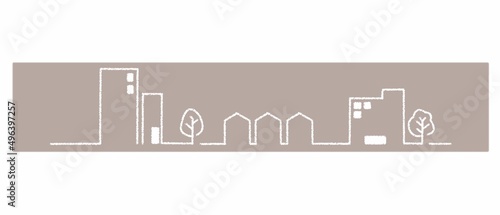 シンプルでかわいい街並み線イラスト