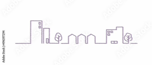 シンプルでかわいい街並み線イラスト