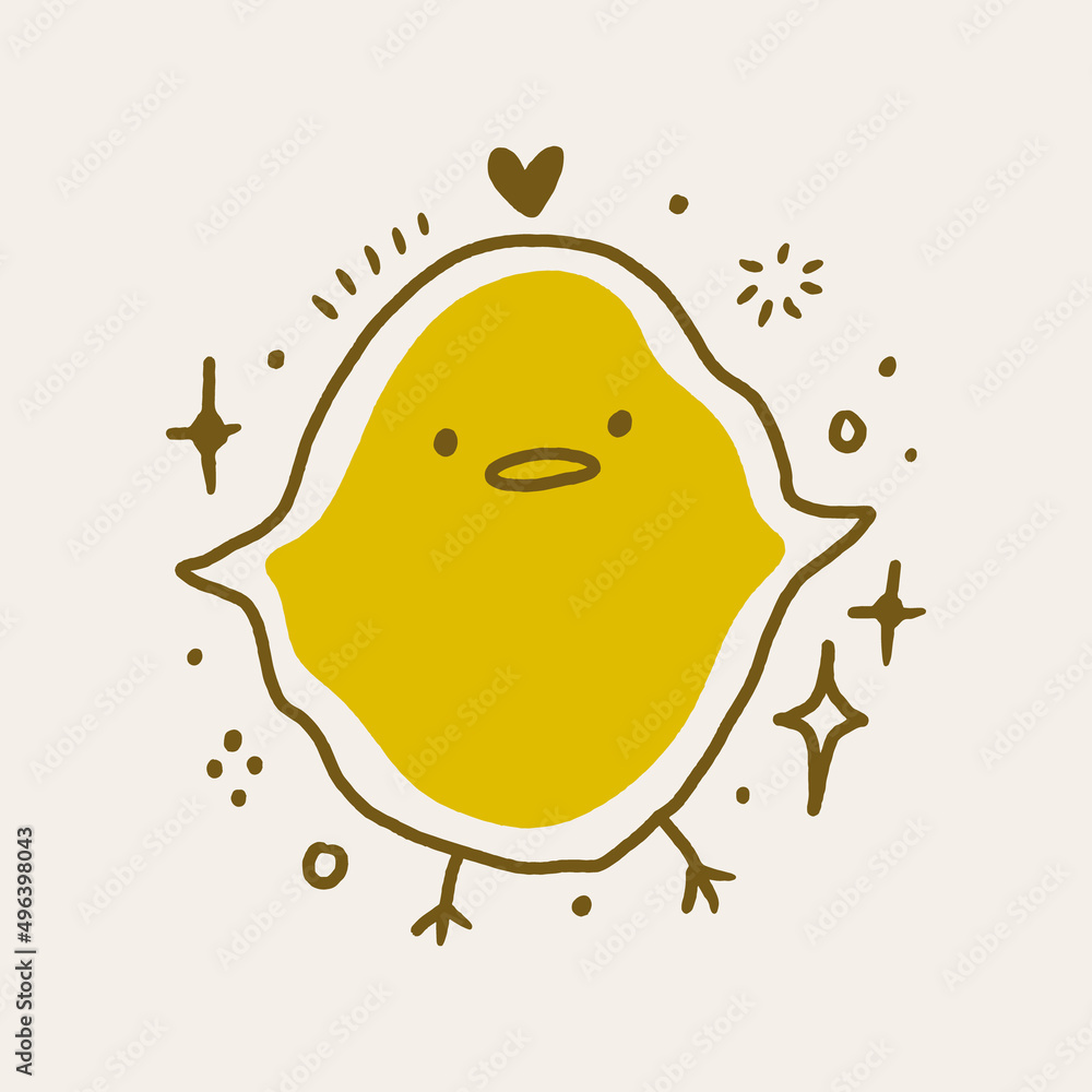 Cute Easter friendly baby chicken bird spring illustration in kawaii style Cute Easter friendly baby chicken bird spring illustration in kawaii style