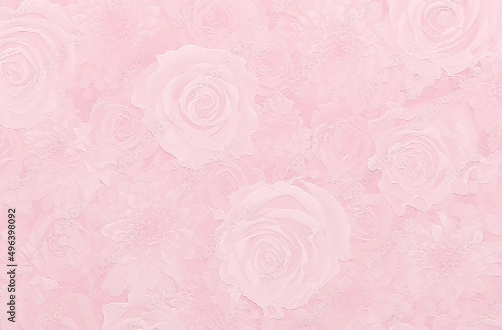 Relief of pink roses and dahlias 3D illustration. 3D render Relief of pink roses and dahlias 3D illustration. 3D render