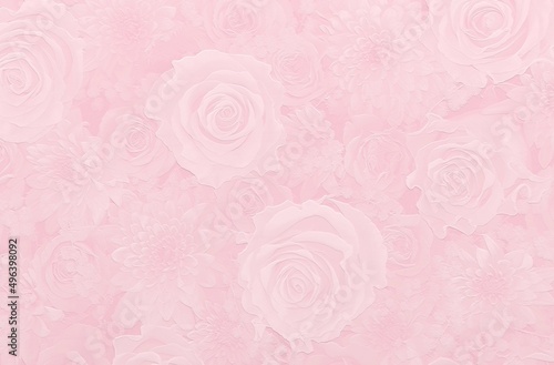 Relief of pink roses and dahlias 3D illustration. 3D render