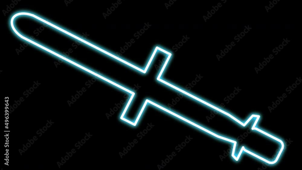 Rocket outline animation. A symbol of neon precision weapons on a black background. Rocket outline animation. A symbol of neon precision weapons on a black background.