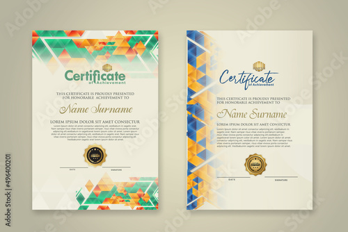 Two set certificate template with dynamic and futuristic polygonal color and modern background.