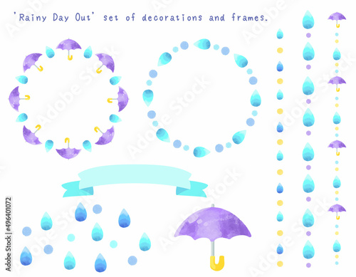 雨の日のあしらいセット(フレーム、ライン、挿し絵)