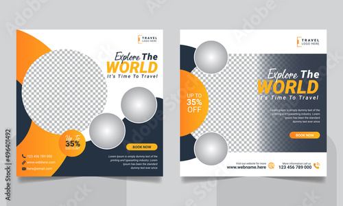 Travel tour social media post or holiday vacation instagram square web banner design template