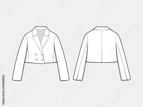 VECTOR LINE ART OUTLINE WOMAN CROPPED CROP TOP BLAZER COLLECTION FOR SIZE CHARTS OR SIZE GUIDE