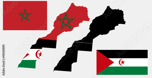 marocco western sahara map flag icon set