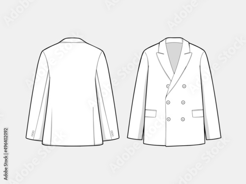 VECTOR LINE ART OUTLINE DOUBLE BREASTED BLAZER WITH SIX BUTTON COLLECTION FOR SIZE CHARTS OR SIZE