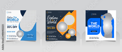 Travel holiday vacation tour social media post or instagram web banner template