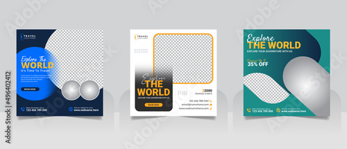 Travel holiday vacation tour social media post or instagram web banner template