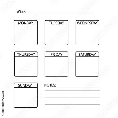 weekly planner on white background. minimalist planner sign. flat style.