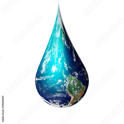earth in drop shape from isolated on white back ground, Elements of this image furnished by NASA