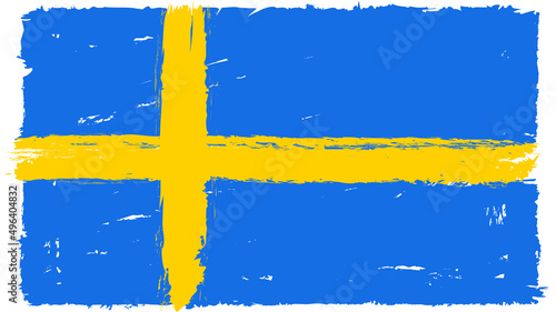 Swedish grunge flag yellow cross on a light blue background