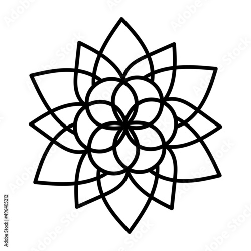 Simple Mandala Shape for Coloring Book Page. Outline flower isolated on white background.