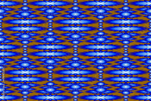 Seamless retro ethnic fabric pattern, blue flower pattern, for fabric printing, batik, wallpaper, curtain, cushion, clothing, wrapping, brown background