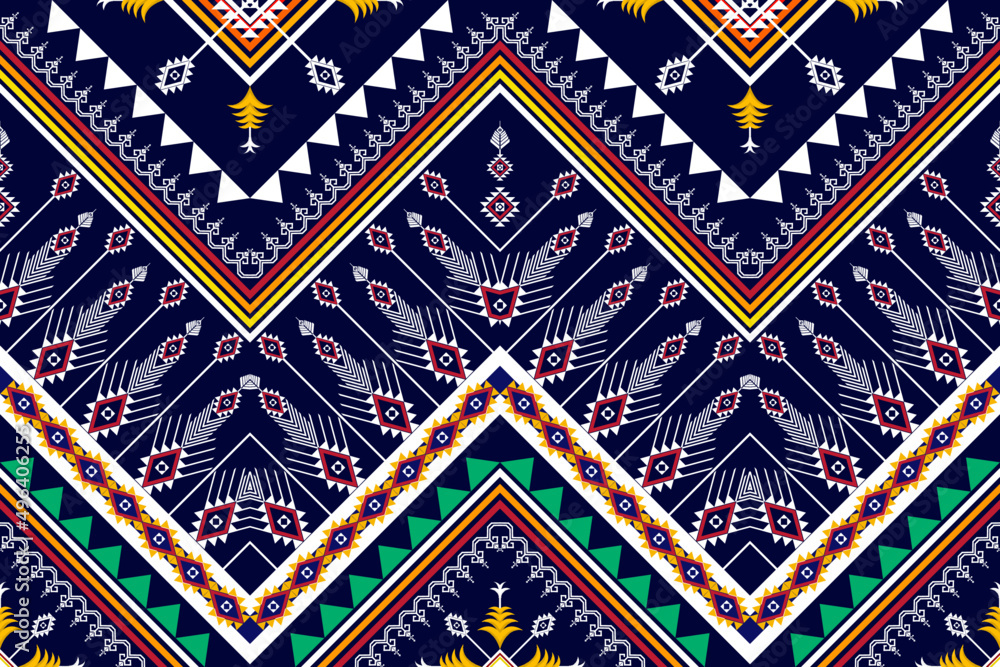 Geometric abstract ethnic pattern design. Aztec fabric carpet mandala ornament ethnic chevron textile decoration wallpaper. Tribal boho native traditional embroidery vector background 