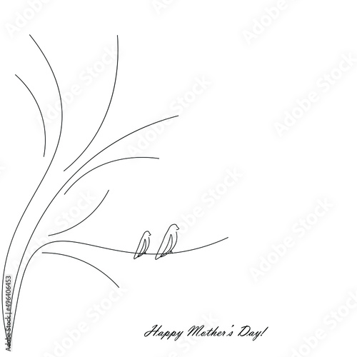 Birds line drawing on white background vector illustration