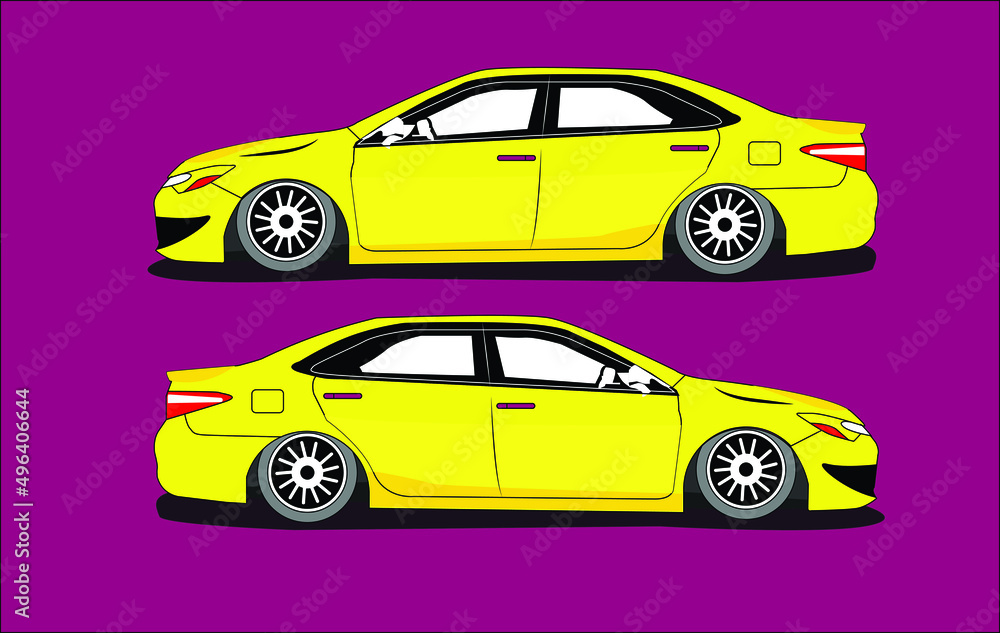 Urban, city cars and vehicles transport flat vector icons. Illustration of a sedan.