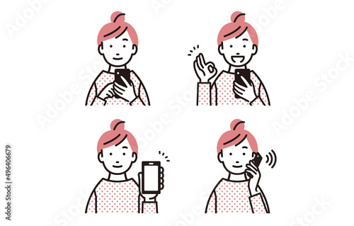 スマホを持った小学生の女の子セット