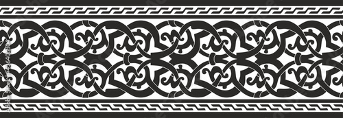 Vector monochrome seamless arabic ornament. Black endless arabesque, border. For sandblasting, laser and plotter cutting.
