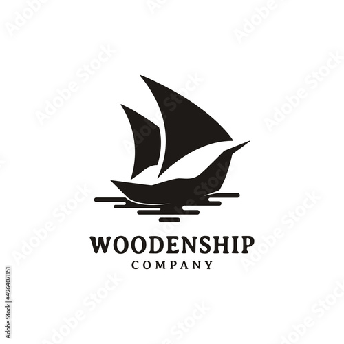 Silhouette of wooden ship, dhow logo design vector