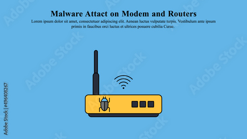 Illustration concept of malware attack on modem and router devices.