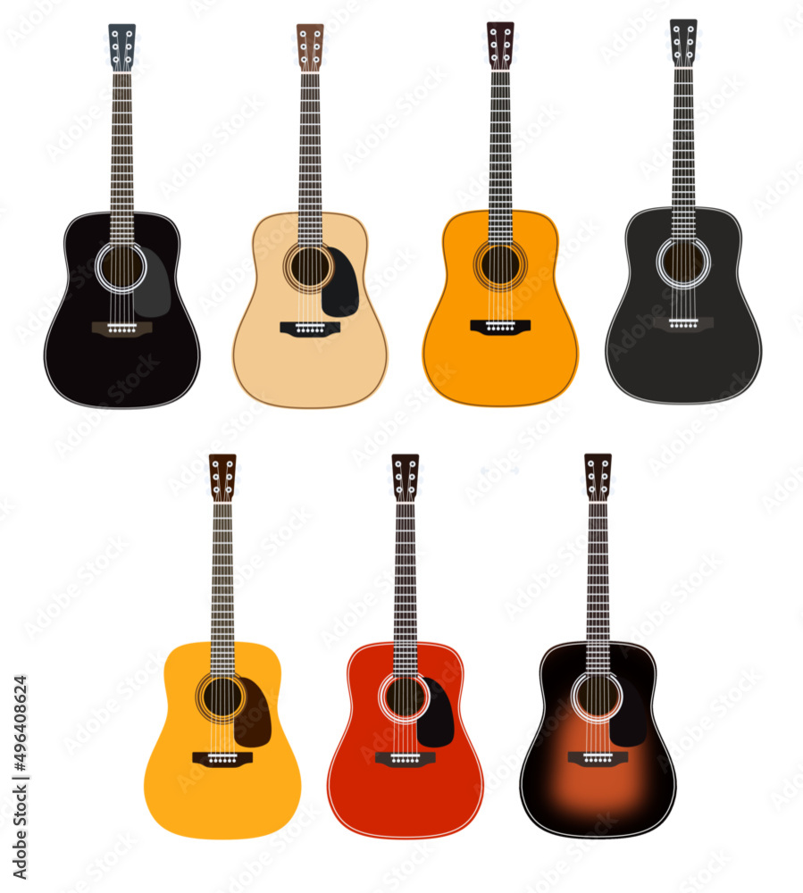 Obraz premium Acoustic Guitars Models / Ai Illustrator / Editable