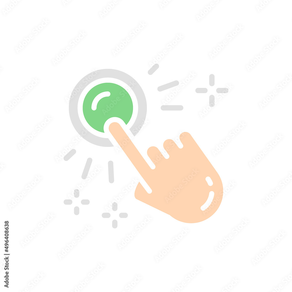 Vector hand click, button press, finger touch white line icon.