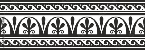 Vector monochrome seamless Greek national ornament, home decoration. Endless black border, frame of the European peoples of the Roman Empire. For sandblasting, laser and plotter cutting.

