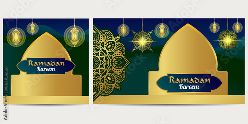 Ramdan Karem Green Gold Islamic Background is suitable for Premium Vector Design Templates