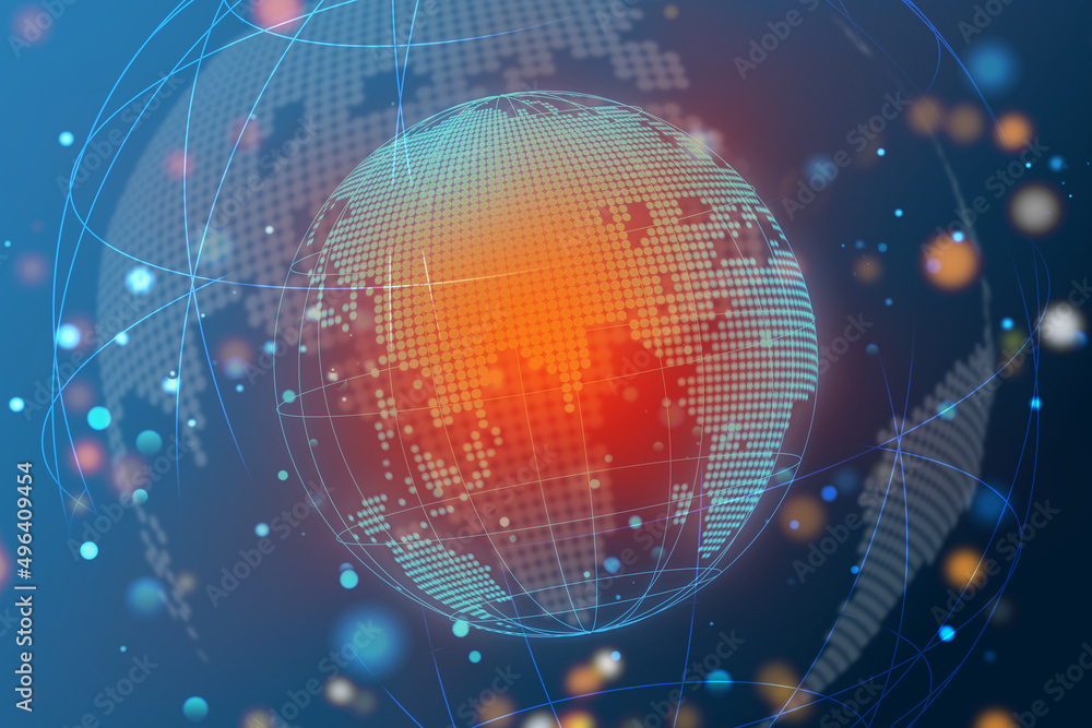 Map World representing the global network line wire frame banner on blue Map World representing the global network line wire frame banner on blue