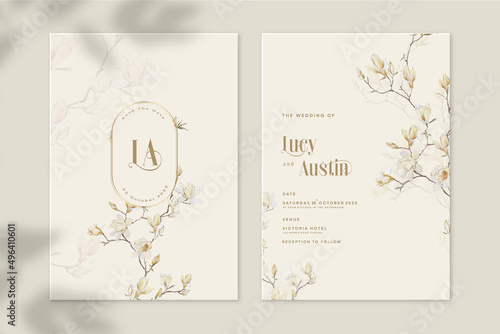Vintage Wedding Invitation and Save the Date with Sakura