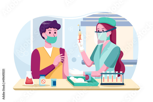 Doctors are vaccinating male patients Illustration concept. Flat illustration isolated on white background.