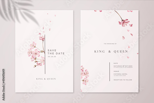 Japanese Wedding Invitation and Save the Date with Sakura