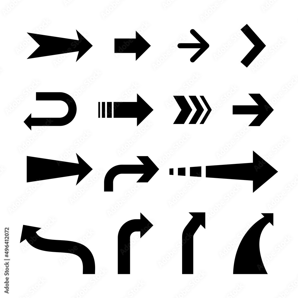 Arrow shape icon set. Suitable for design element of direction map, infographic, and navigation symbol. Arrow vector illustration collection. Arrow shape icon set. Suitable for design element of direction map, infographic, and navigation symbol. Arrow vector illustration collection.