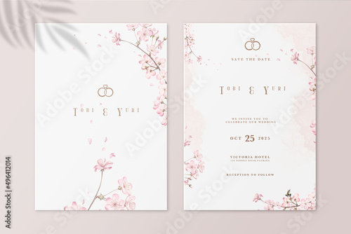Japanese Wedding Invitation and Save the Date with Sakura